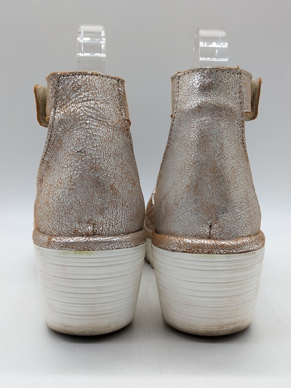 Fly London Yake Metallic Brown Silver Perforated Leather Wedge Heel Sandal 39 - Picture 4 of 10